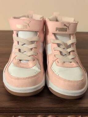 Puma Kids Pink and White High-Top Sneakers Size 2C